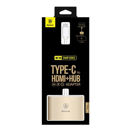 Baseus 3 in 1 USB-C to HDMI + HUB Digital Multiport Adapter - Gold